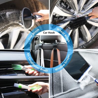 AUTODECO 41Pcs Car Cleaning Wash Kit Interior Detailing Cleaner Kit with High Power Handheld Vacuum, Collapsible Bucket, Windshield Tool, Snow Shovel, Tire Brush, Complete Car Care Tools, Black - Image 7