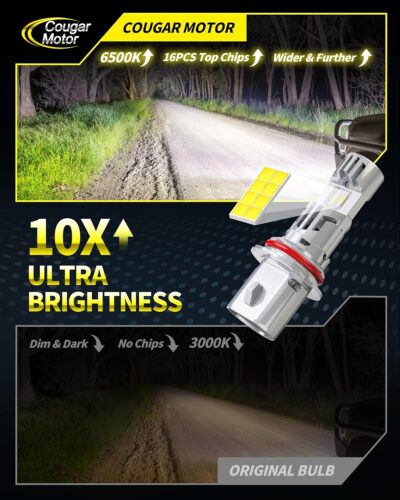 Cougar Motor Fog Bulbs 9007, 9007 Bulb with Dual Cooling Fan, 10X Brightness Real 1:1 Size, Long Lasting White Auxiliary Fog Light for off-road ATV UTV, Pack of 2 - Image 2