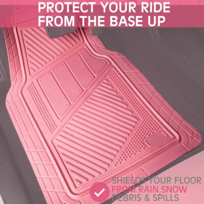 CAR PASS Heavy Duty Rubber Floor Mats 4-Piece,Pink Car Mats Full Sets Anti-Slip,Waterproof Universal Trim-to-Fit for Car SUV Truck, Durable All Weather Automotive Car Mats for Women,Girly(All Pink) - Image 6