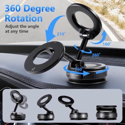 Vacuum Magnetic Suction Car Phone Holder Fold-able and and Hands-Free 360° Adjustable Rotation Phone Mount, Compatible with All Smartphones - Image 3