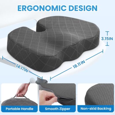 TushGuard Seat Cushion - Memory Foam Cushion for Office Chair, Car Seat, Airplane, Bleacher - Sciatica & Hip & Coccyx Pain Relief Desk Chair Cushion for Long Sitting Office Workers, Car Drivers - Image 2