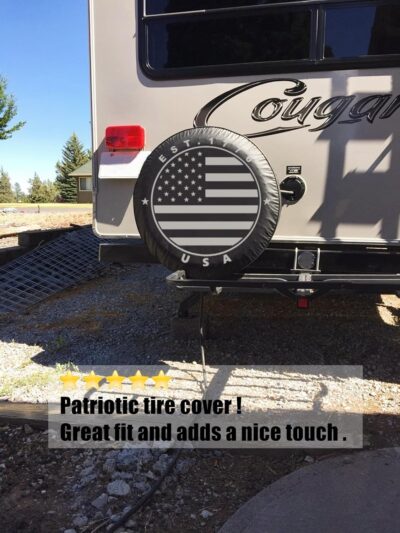 Black Spare Tire Wheel Cover with American US Flag PVC Leather Waterproof Dust-Proof Universal Fit for Jeep, Trailer, RV, SUV, Camper and Van (14 Inch) - Image 8