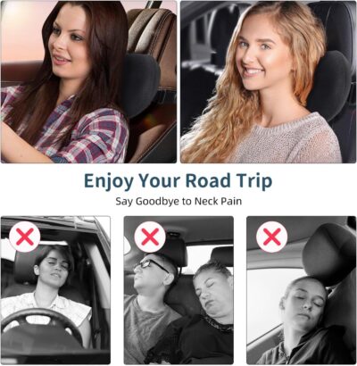 2 Pack Car Headrest Pillow, Comfy Head Rest Pillow for Car, 100% Memory Foam Car Neck Pillow for Driving - Universal Fit Travel Car Pillow for Pain Relief While Driving(Comes with 2 Eye Masks) - Image 4