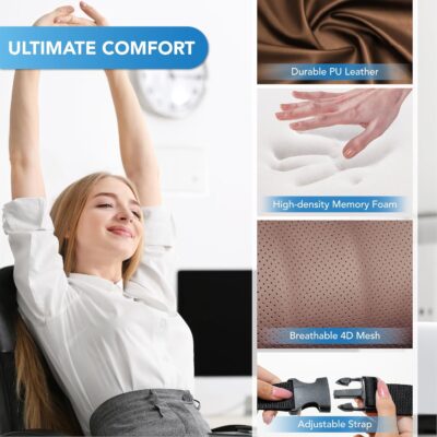 Lumbar Support Pillow for Car, Memory Foam Lumbar Pillow for Lower Back Pain Relief - Back Cushion for Driving, Chair Support for Car-Office Chair, Wheelchair - Classic Brown - Image 5