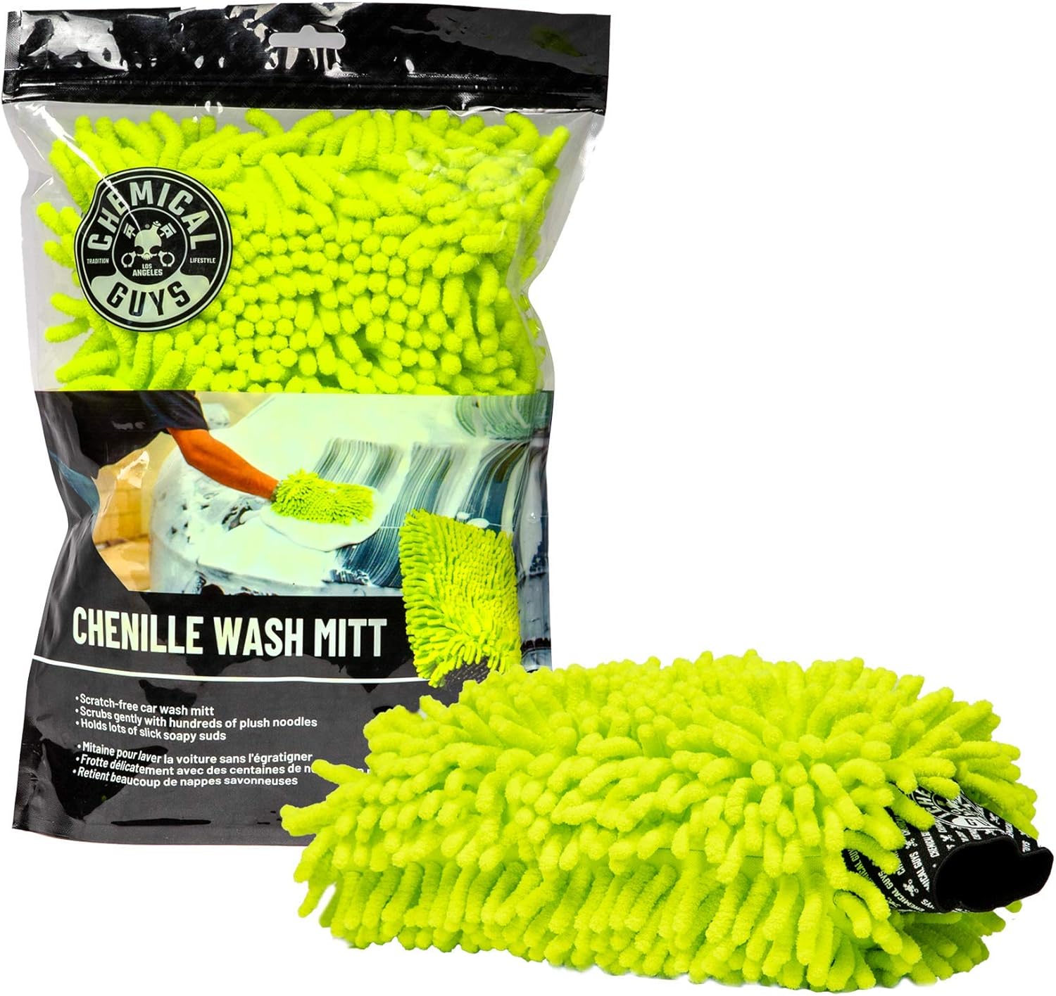 814Ghg5zU2L._AC_SL1500_.jpg Chemical Guys Chenille Premium Scratch-Free Microfiber Wash Mitt for Car Washing - Lime Green, Ultra-Soft Car Wash Glove, Swirl-Free Finish, Safe for Trucks, SUVs, Motorcycles, and More - Image 1