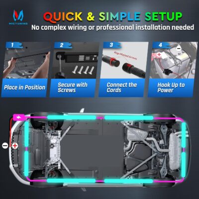 MICTUNING 8Pcs N8+ RGBW Underglow LED Lights for Cars, APP & Remote Dual Control, IP68 Waterproof Aluminum Multicolor Modes Music Soundsync Exterior Neon Accent Car Underglow Kit, 2 Years Warranty - Image 6