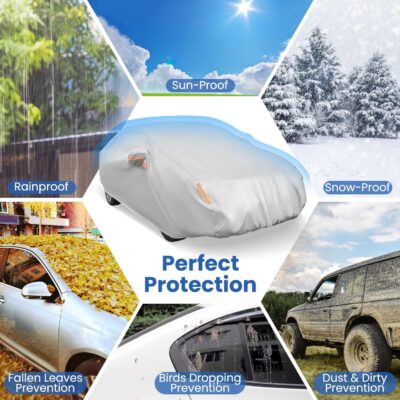 Goplus Car Cover Waterproof All Weather, Outdoor Sedan Car Snow Cover Hail Proctor for Automobiles with Carrying Bag,Wind Proof Buckles, UV Proof, Fit Chevy Ford Honda Nissan Toyota, Length Up to 193" - Image 6