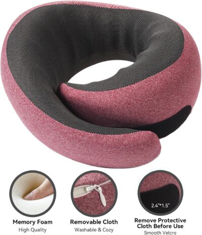Travel Pillow, 100% Pure Memory Foam Neck Pillow for Airplanes, Comfortable Breathable Cover, Travel Essentials for Plane, Car, Train and Home, Red - Image 5