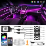 MICTUNING Car LED Interior Strip Light, 8 in 1 RGB Multicolor with 400 inches Fiber Optic Ambient Lighting Kits with Remote and APP Control, Car USB LED Strip Lights with Music Sync Mode
