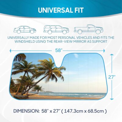 BDK Palm Tree Tropical Island Front Windshield Sun Shade Accordion Folding Cute Car Window Shades for Truck & Car Sunshade Shield for Sun UV Rays - Visor Protector Keeps Vehicle Cool - 58 x 27 inches - Image 3