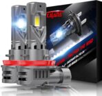 Katana Upgraded H11 Light Bulbs, 18000LM 6500K Xenon White Super Bright Mini Size with Cooling Fan, HB3 Canbus Ready Fog Light, Pack of 2