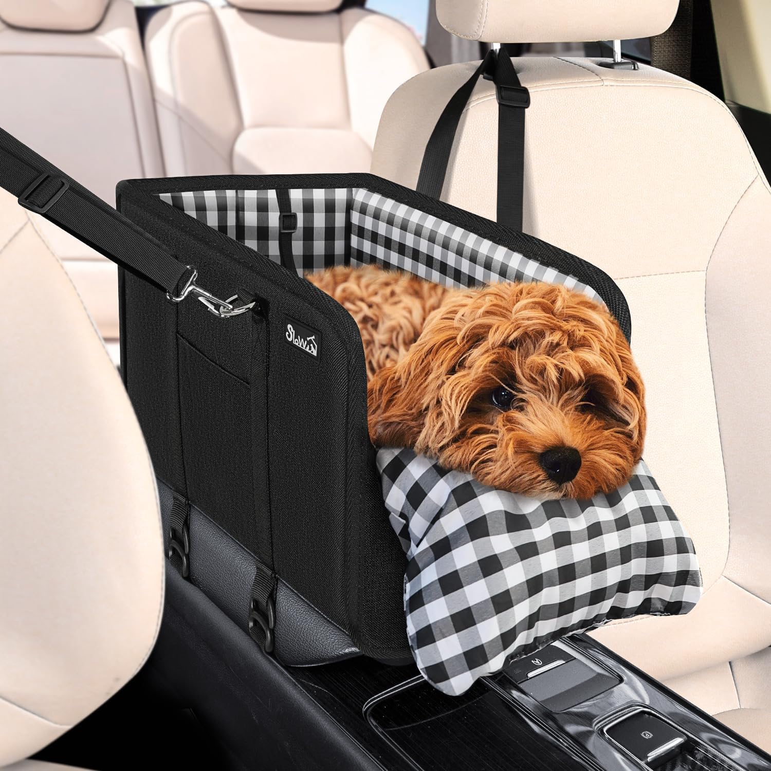 814hhH0ticL._AC_SL1500_.jpg SlowTon Console Dog Car Seat - Portable Dogs Armrest Booster Seat for Small Dog, Anti-Collapse Pet Car Seat with Soft Cushion Safety Belt, Support Pet Up to 11lbs (Black) - Image 1