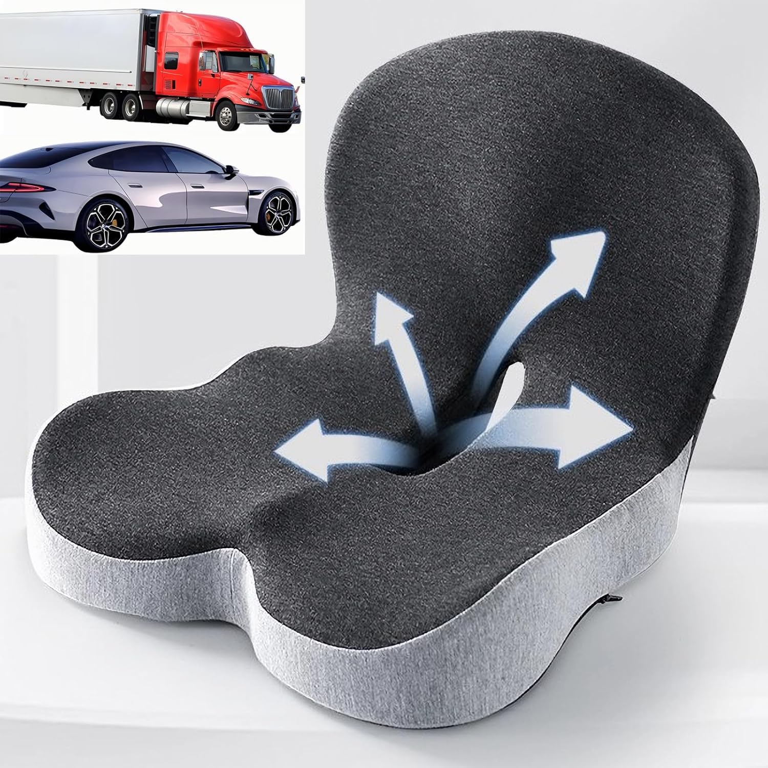 8154mtqBnKL._AC_SL1500_.jpg Memory Foam Truck Seat Cushion for Truck Driver Ergonomic Driver Seat Cushion with Lumbar Support & Sciatica Relief, Ideal Car Seat Cushions for Driving & Semi Truck & Office Chair - Image 1