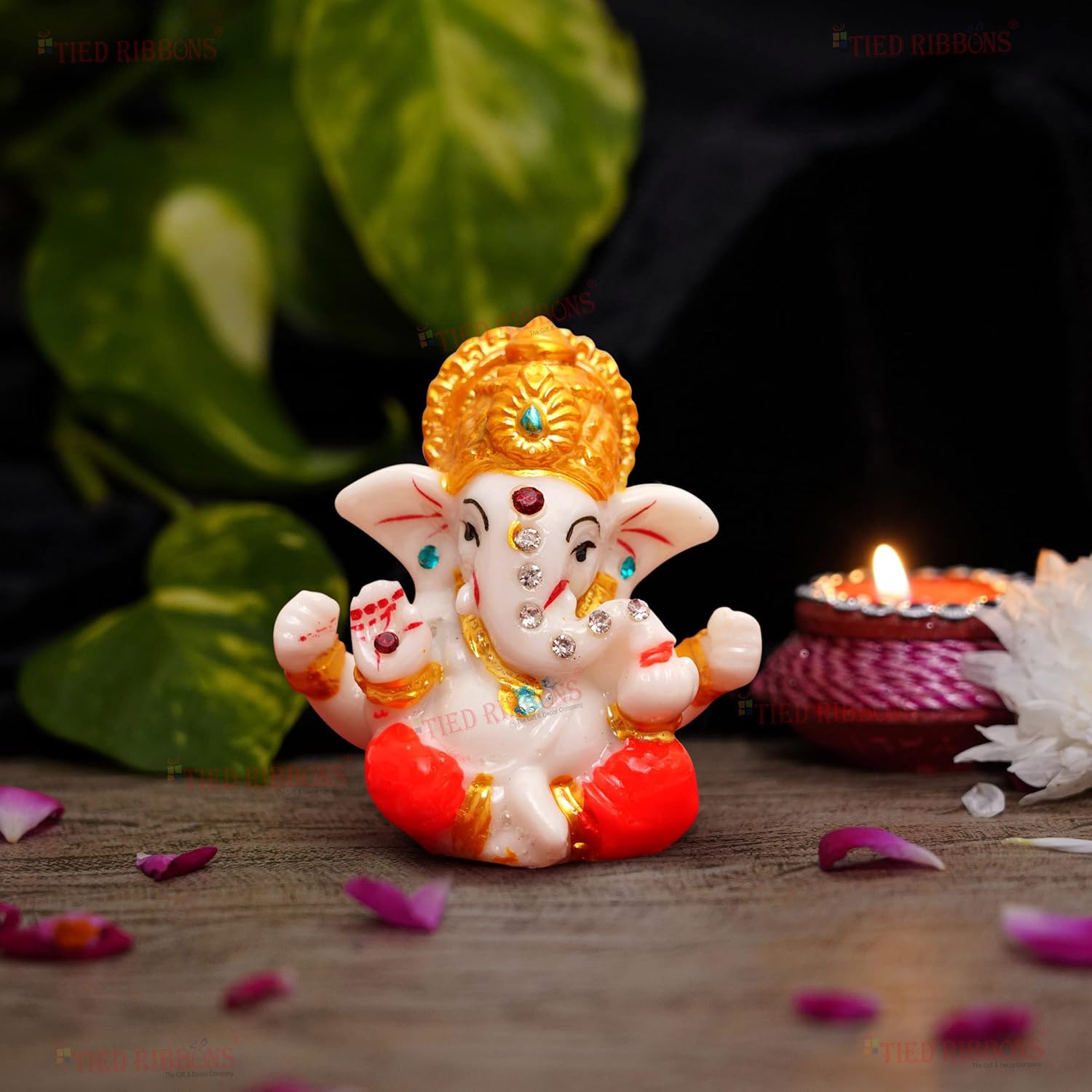 8156U63ZYmL._AC_SL1500_.jpg TIED RIBBONS Ganesh Idol 2.3 Inch, Resin | Ganesh Statue Sculpture for Car Dashboard, Home, Temple Decor | Indian God | Car Dashboard Accessories | Ganesha Decorations - Image 1
