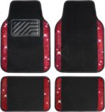CAR PASS Bling Diamond Car Floor Mats, Shining Rhinestone Carpet Sparkly Glitter Crystal with Anti-Slip PVC Heel Pad Waterproof Universal Fit Automotive SUV,Sedan,Van,Cute Girl Women,4pcs Black Red