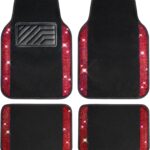 CAR PASS Bling Diamond Car Floor Mats, Shining Rhinestone Carpet Sparkly Glitter Crystal with Anti-Slip PVC Heel Pad Waterproof Universal Fit Automotive SUV,Sedan,Van,Cute Girl Women,4pcs Black Red