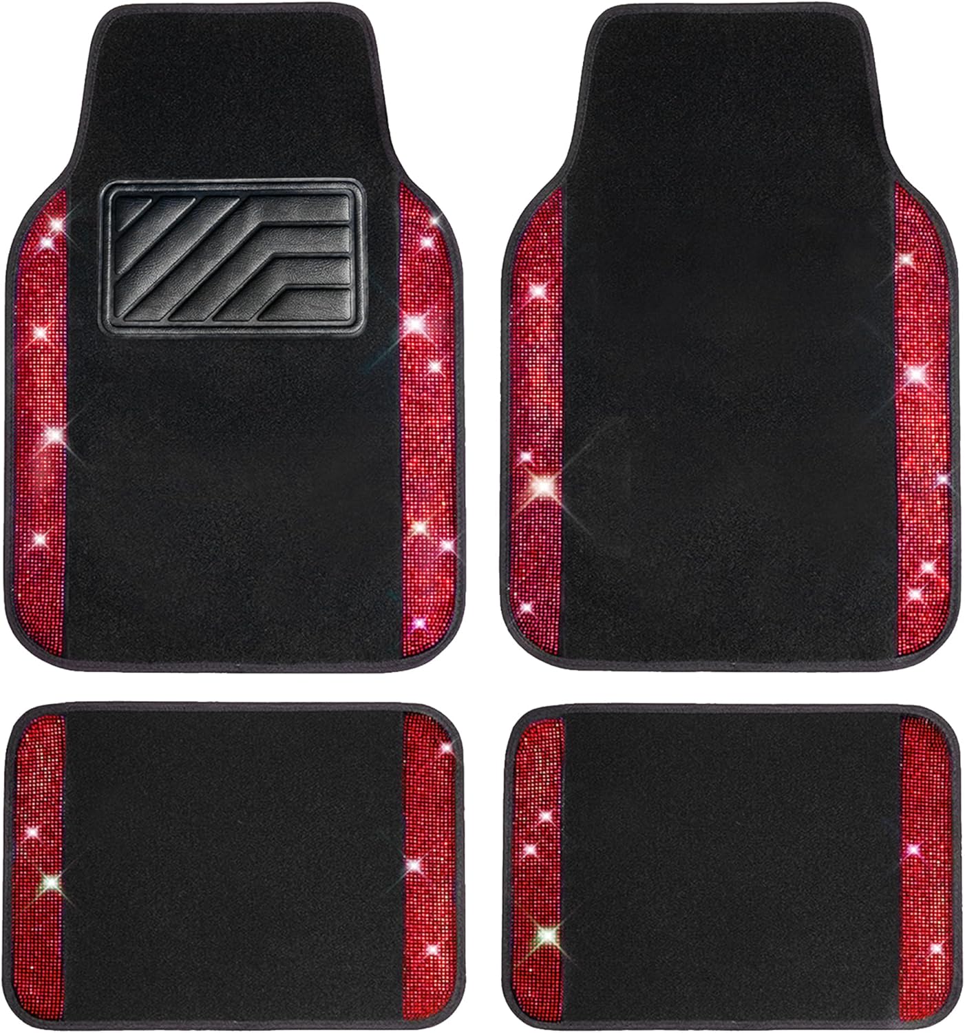 8156r2HN0-L._AC_SL1500_.jpg CAR PASS Bling Diamond Car Floor Mats, Shining Rhinestone Carpet Sparkly Glitter Crystal with Anti-Slip PVC Heel Pad Waterproof Universal Fit Automotive SUV,Sedan,Van,Cute Girl Women,4pcs Black Red - Image 1