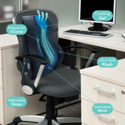 Samsonite Memory Foam Lumbar Support Pillow, Ergonomic Back Cushion for Office Chair, Gaming Chair, Auto Back Support with Cooling Gel, Home Essentials for Sitting Comfort, Posture Relief, Black Mesh - Image 5