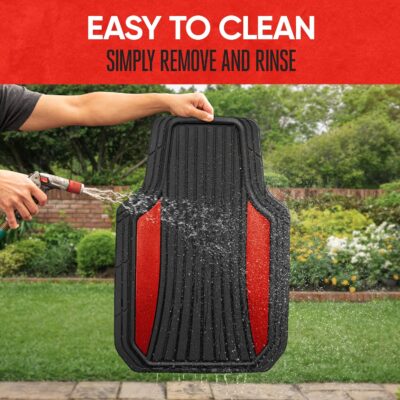 Motor Trend ChromeTech Car Floor Mats Full Set - Durable Rubber Floor Mats for Cars with Two Tone Accent, All Weather Interior Protection for Front and Rear with Non-Slip Backing, Red Chrome - Image 8