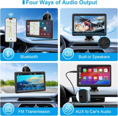 Wireless Carplay Screen for Car, 7" HD Touch Screen Portable Car Stereo for Carplay & Android Auto, Pantalla para Carros with Bluetooth, AUX, FM Transmitter, Voice Control - Image 5