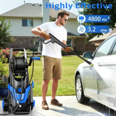 2026 Upgrade Pressure Power Washer 4800PSI w/4 Quick Connect Nozzles, Inlet Hose & Filter&500ML Soap Tank, High Cleaning Machine for Cars/Fences/Driveways/Patios/Home Cleaning,Blue - Image 2