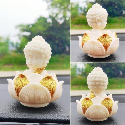Golden Buddha Car Dashboard Decoration, Lotus Buddha Decor for Dash, Cute Car Accessories for Women/Men, Fo Bao Ping an (Buddha with Lotus Pedestal) - Image 3