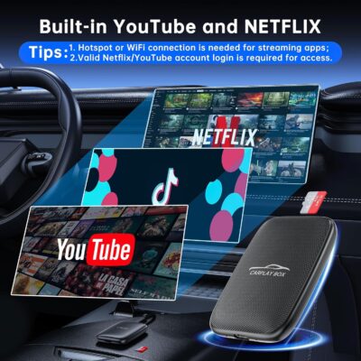 5-in-1 Wireless CarPlay Adapter Support Netflix/YouTube/TF, Wireless Android Auto & Carplay Adapter with USB-A/USB-C Cables, Convert Wired to Wireles Apple Dongle, Magic Video Box Car Play for iPhone - Image 2