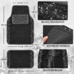 CAR PASS Bling Diamond Car Floor Mats, Sparkling Crystal Shining Glitter Rhinestone Carpet, Anti-Slip PVC Heel Pad Waterproof Universal for Automotive SUV,Sedan,Van,4pcs Girl Women Men Black Diamond - Image 5