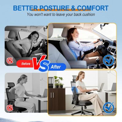 Lumbar Support Pillow for Car: Ergonomic Memory Foam Lumbar Pillow for Long Drives, Lower Back Support for Pain Relief, Dual Adjustable Straps, Back Cushion for Car Seat, Office Chair - Black - Image 7
