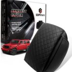 Armrest Cover for Jeep Wrangler JL Center Console Pad with Organizer Storage Pockets, Black Faux Leather Arm Rest Lid Cushion Accessories (2018-2026 Wrangler JL/Gladiator JT)