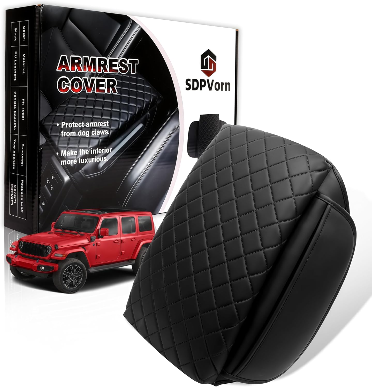 815gWQqjmNL._AC_SL1500_.jpg Armrest Cover for Jeep Wrangler JL Center Console Pad with Organizer Storage Pockets, Black Faux Leather Arm Rest Lid Cushion Accessories (2018-2026 Wrangler JL/Gladiator JT) - Image 1