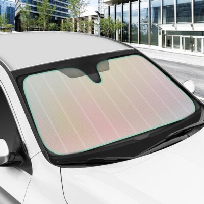 Iridescent Matte White Front Windshield Sunshade-Accordion Folding Auto Shade for Car Truck SUV-Blocks UV Rays Sun Visor Protector-Keeps Your Vehicle Cool- 58 x 27 in - Image 2