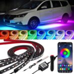 YUGUANG 4Pcs Underglow Kit for Car, APP Control Multicolor Car Underglow Light Kit Music Sync RGB Underbody Strips Light Waterproof for Cars Trucks SUVs