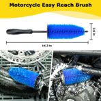 Motorcycle Cleaning Kit 6 Pack with Easy Reach Brush,Tire Brush,Wool Wash Mitt,Chain Brush,Detailing Brush and Microfiber Towel for Cleaning Motorcycle Mudguard,Rims,Exhaust,Frame - Image 2