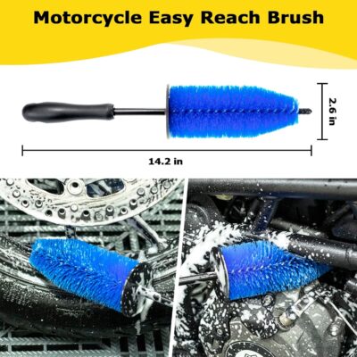 Motorcycle Cleaning Kit 6 Pack with Easy Reach Brush,Tire Brush,Wool Wash Mitt,Chain Brush,Detailing Brush and Microfiber Towel for Cleaning Motorcycle Mudguard,Rims,Exhaust,Frame - Image 2