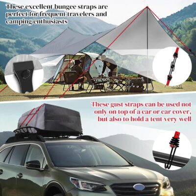 Hlogree 2PCS Car Cover Gust Straps Wind Protector,Bungee Cords Hook Clips Kit Hold Tarp Tie Down from Blowing Off in High Winds-Universal Fit for Most Cars,Sedans,SUVs,Trucks,Vans and More-Red - Image 3