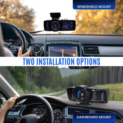 Heads Up Display for Cars – All in One Dashboard Windshield Mount Car Display Screen with 100+ Digital Gauges Includes Temperature, Digital Speedometer, RPM Meter, Fuel – Plug and Play Smart Display - Image 4