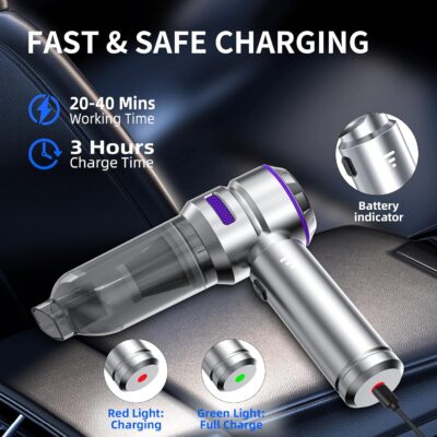 Car Vacuum Cleaner High Power - 22000PA Portable Car Vacuums 4 in 1 Compressed Air Duster & Blower Hand Held Vacuum Cordless with Brushless Motor for Cars Home Office Camping Ideal Gifts for Men women - Image 7