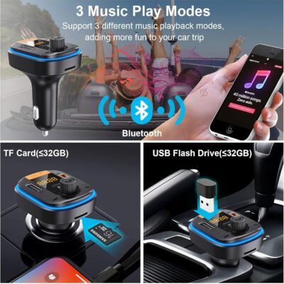 Bluetooth FM Transmitter for Car - BAISHUN Bluetooth 5.0 Adapter PD20W+QC3.0 Cigarette Lighter Radio Receiver Music Player Car Charger Supports Hands-Free Call Siri Google Assistant - Image 3