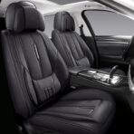 NS YOLO Universal Fit Full Coverage Leather Car Seat Covers for Cars,SUVs and Pick-up Trucks, Car Seat Protector,Automotive Seat Covers Full Set,Car Seat Cushion,Black Seat Cover for 5 Seats - Image 8