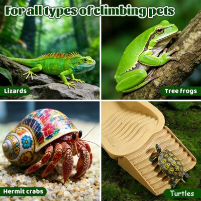 Reptile Swimming Pool 2-in-1 Turtle Bathtub Balcony Climbing Pet Water Basin with External Ramp and Ladder, Suitable for Geckos Snakes Turtles Chameleons Lizards Climbing and Shower (Brown Yellow) - Image 3