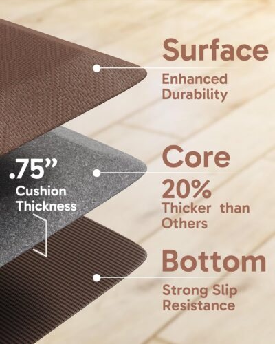 Ophanie Kitchen Mats for Floor, 3/4 Inch Thick Kitchen Rugs, 20x32 Anti Fatigue Standing Cushioned Mat, Waterproof,Comfort Ergonomic Mat for Office, Home, Sink, Brown Non-Slip Bottom - Image 4
