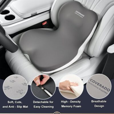 Coverado [Upgraded] Car Seat Cushion and Lumbar Support Pillow One Piece, Memory Foam Ergonomic Back Support Driving Seat Cushion for Back Pain, Non-Slip Washable Cushion for Car, Driver, Office - Image 6