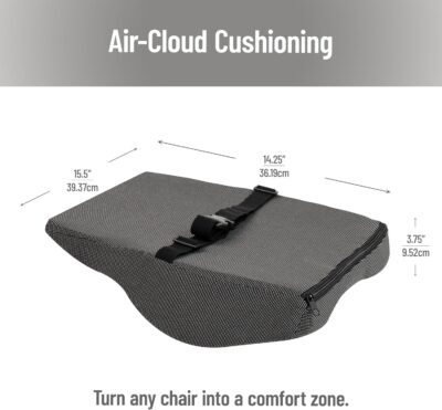 Mind Reader Lumbar Support Cushion for Office Chair and Car Seat, Memory Foam and Cooling Gel Core, Air-Cloud Technology, 15.5" L x 3.75" W x 14.25" H, Black - Image 3