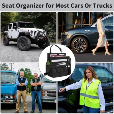Car Front Seat Organizer Backseat Organizer with Dedicated Tablet Laptop Storage Adjustable Shoulder Strap Cup Holder Truck Seat Storage Universal Fits for Most of Car - Image 9
