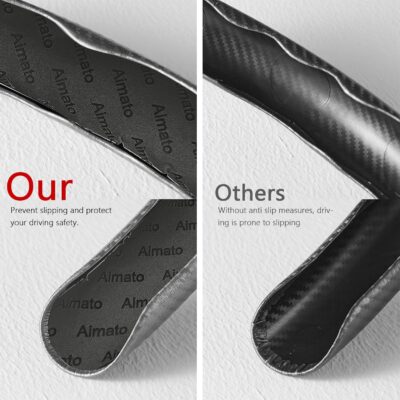 3 Piece Carbon Fiber Steering Wheel Cover,Car Steering Wheel Protector with Non-Slip Lining,Breathable Microfiber Universal for 14.5-15 inch,Gray - Image 2