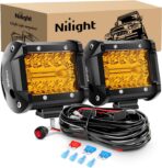 Nilight 2PC 4Inch Amber Led Pods Triple Row 60W Flood Spot Combo Driving Fog Lights with 16AWG Wiring Harness-2 Leads for Offroad Pickup Trucks Jeep ATV UTV SUV, 2 Years Warranty