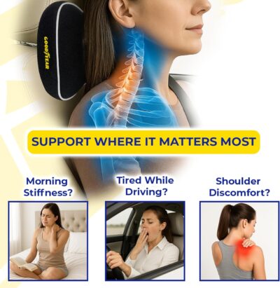 Goodyear Car Neck Pillow, Soft Memory Foam Headrest Pillow for Driving, Ergonomic Car Seat Headrest Cushion with Adjustable Strap, Breathable & Removable Cover, Neck Pain Relief, Black - Image 9