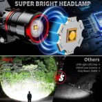 Rechargeable Headlamp 90000 Lumens, Super Bright LED Head Lamp with Motion Sensor, 12 Modes, IPX7 Waterproof Headlight, 125° Adjustable, HeadLamps for Adults, Camping, Outdoors & Hard Hat Light (2) - Image 2