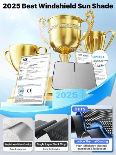 2026 Upgraded Nmoiss Car Windshield Sun Shade [Dot Matrix Reflective Coating] Extended Edge No Light Leakage Design Cooling Protect Car Interior from UV Damage Medium - Image 4